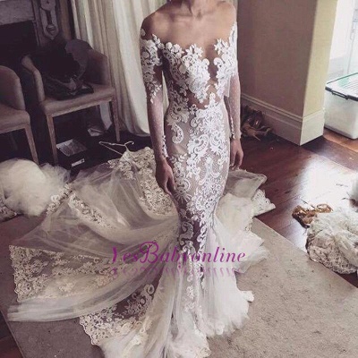 Long Sleeves Sexy Sheer Lace Appliques Mermaid Wedding Dresses ...