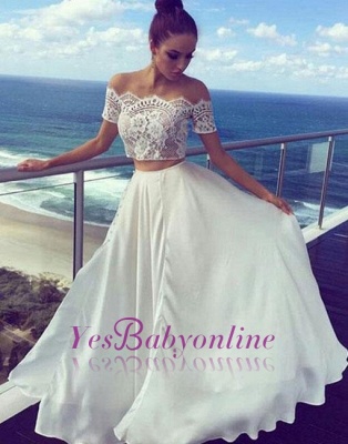 Lace Off-the-shoulder Long White Two-pieces Evening Dress_1