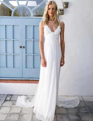 Boho Spaghetti Straps Backless Lace Chiffon Wedding Dresses ...