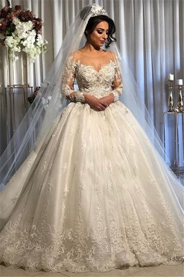 Graceful Jewel Long Sleeve Applique Crystal Ball Gown Wedding Dresses ...
