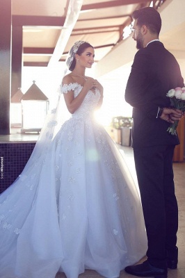 Glamorous Off-the-Shoulder Lace Wedding Dresses | Open Back Appliques Bridal Dresses_1