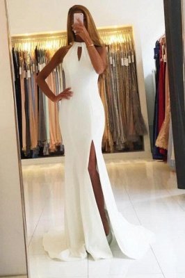 Sleeveless Halter Side-Slit Mermaid Open-Back Simple Evening Dresses_2