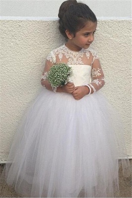 Cute Long Sleeve Lace Flower Girl Dresses | Sweet Tulle Ball Gown Little Princess Gown BA6961_2