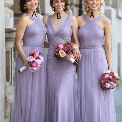 Lavender Bridesmaid Dresses Halter Neck Tulle Long Elegant Ruched Maid of the Honor Dress_3