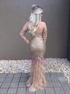 Mermaid Long-Sleeve Glamorous Beadings Prom Dress_1