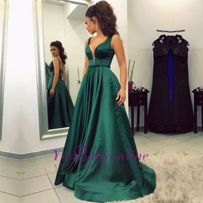 Sleeveless V-neck Backless A-line Green Newest Prom Dress_1