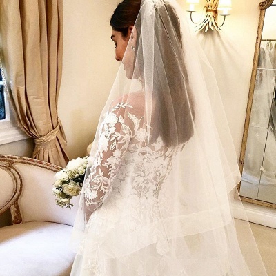 Long A-line Tulle Lace Appliques Wedding Dress With Sleeves_3