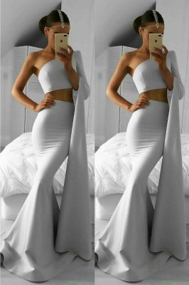 One Shoulder Mermaid Prom Dresses Two-Piece Long Sleeve Evening Dresses_2