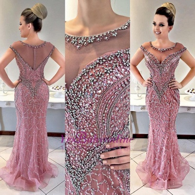 Luxurious Cap-sleeve Mermaid Crystal Sequins Prom Dress_1