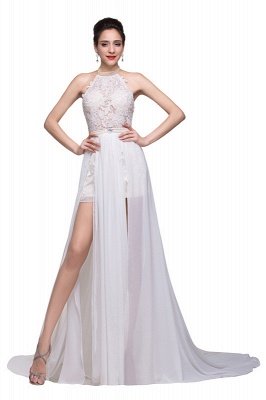 Halter Lace Chiffon Wedding Dresses with a Leg Slit_1