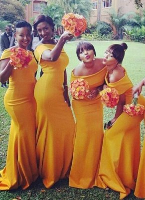Chic Orange Mermaid Bridesmaid Dresses | Off-the-Shoulder Wedding Party Dress_2