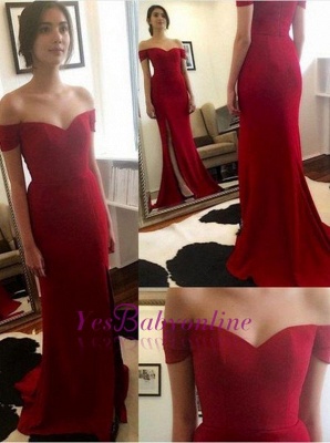 New Off-the-Shoulder Side-Slit Mermaid Red Elegant Prom Dress_1