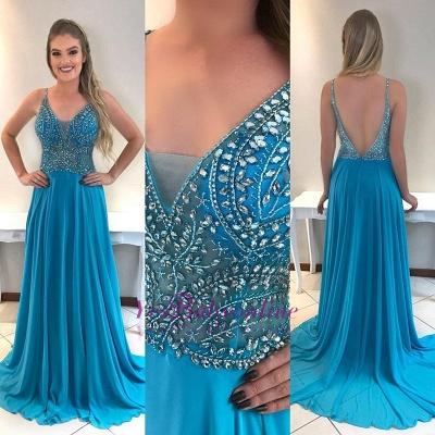 Sleeveless V-Neck Crystal Elegant  Prom Dress_1