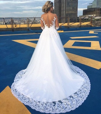 Gorgeous Jewel Long Sleeves Sweep Train Ball Gown Wedding Dresses | Bridal Gowns_3