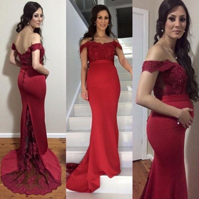 Sweep-Train Maternity Mermaid Newest Lace Zipper Off-the-shoulder Prom Dress_3