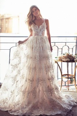 Glamorous Sweetheart Backless A-line Lace Wedding Dresses_2