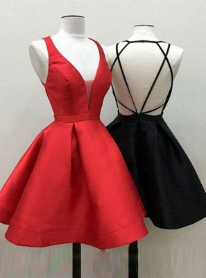 Sexy V-Neck Red Homecoming Dresses | A-Line Backless short Cocktail Dresses_5