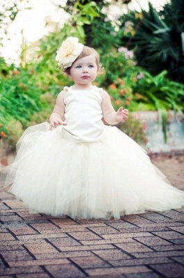 Pearls Flower Tull Sleeveless Ball-Gown Scoop Girl Dresses_2