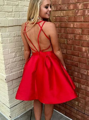 Sexy V-Neck Red Homecoming Dresses | A-Line Backless short Cocktail Dresses_4