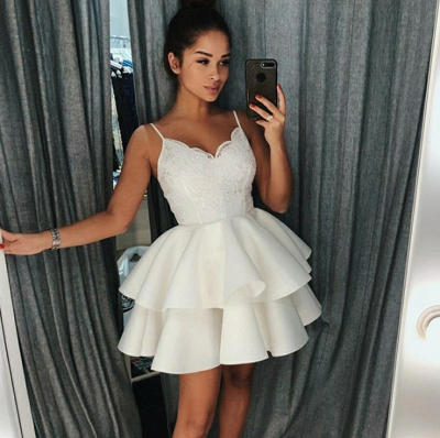 Spaghetti-strap Homecoming Dresses | Tiers Skirt Short Cocktail Dresses ...