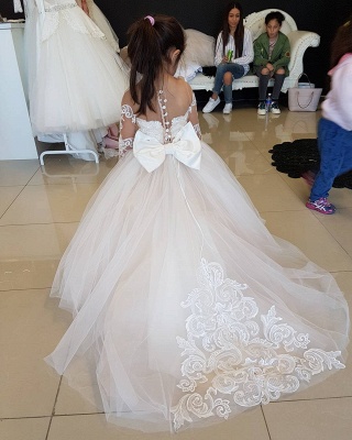 Lace Long-Sleeve Romantic Flower Ball Gown Girls Dresses_4