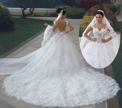 Luxurious Lace Sleeveless Appliques Princess Wedding Dress_4