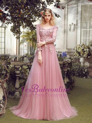 Special Fashion  Sleeve Pink Long Sheath Evening Dresses Occasion Dresses_2