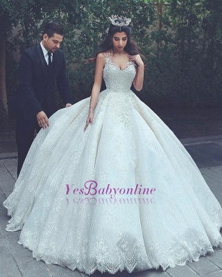 Appliques Lace V-neck Latest Princess Sleeveless Wedding Dress_1
