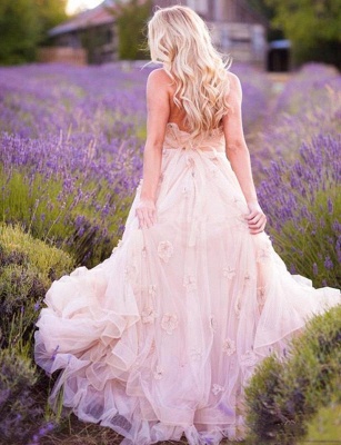 Elegant Sweetheart Backless Flower Tulle A-Line Floor-length Wedding Dress_3