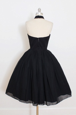 Simple Black Halter A-line Party Dress Ruffles Short Tulle Backless Prom Dress_3