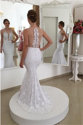 Sexy Mermaid Sheer Lace Appliques Beading Wedding Dresses_3