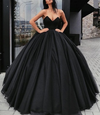 Sweetheart Sleeveless Ball-Gown Black Sexy Prom Dresses_6