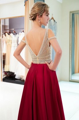 A-Line Burgundy V-Neck Sleeveless Prom Dress | 2019 Sexy Crystal Open Back Evening Dress_4