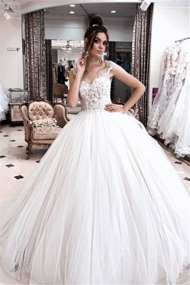 Straps Sweetheart Beaded Floor Length Ball Gown Wedding Dresses_1