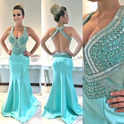 Straps Sleeveless Newest Crystals Mermaid Prom Dress_3