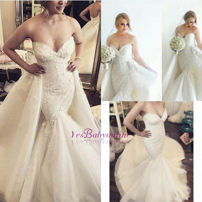 Floral Luxurious Strapless Ruffles Sleeveless Open-Back Detachable-Train Mermaid Wedding Dress_1
