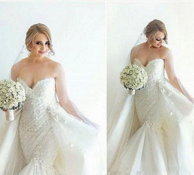 Floral Luxurious Strapless Ruffles Sleeveless Open-Back Detachable-Train Mermaid Wedding Dress_4