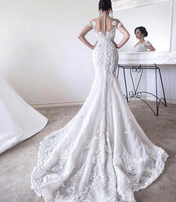 Charming Ball Gown Wedding Dresses | Short Sleeves Appliques Bridal Gowns  with Overskirt_2