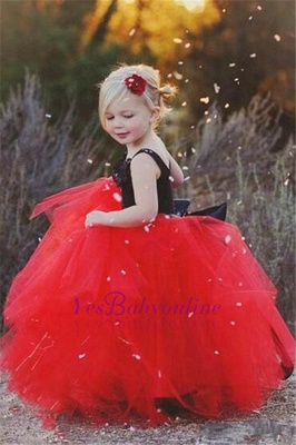 Red Black Flower Girl's Dresses Straps Ball Gown Cute Girl's Party Dresses_1