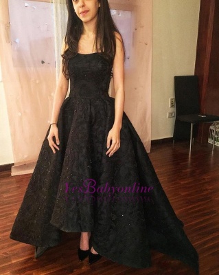 Black High-Low Prom Dresses | Sparkly Puffy Sleeveless Evening Gowns_1