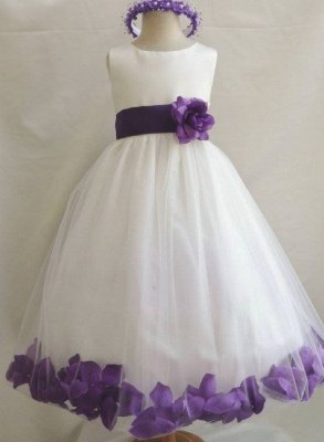 White Tulle A-Line Flower Girl Dresses | Floor Length Girl Party Dress with Handmade Flowers_2