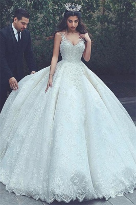 Appliques Lace V-neck Latest Princess Sleeveless Wedding Dress_2