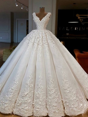 Charming Lace Appliques Ball Gown Wedding Dresses | Gorgeous V-Neck ...