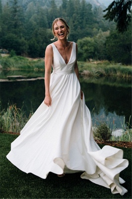 V-neck Sleeveless A-line Stiff Wedding Dresses | Grace Bridal Gown_1