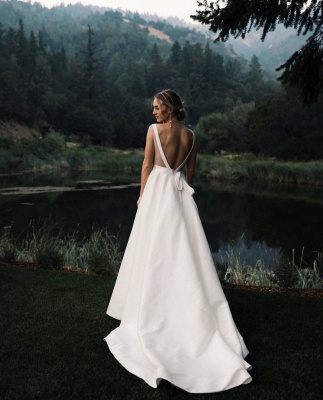V-neck Sleeveless A-line Stiff Wedding Dresses | Grace Bridal Gown_2