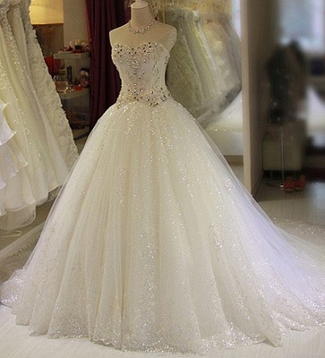 Glittery Beaded Wedding Dresses | Sweetheart Sleeveless Lace Appliques ...