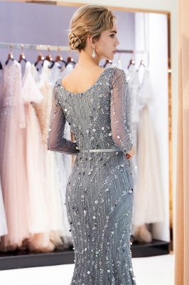 Mermaid  Sequins V-neck Long-Sleeves Prom Dress with Sash | Evening Dress_5