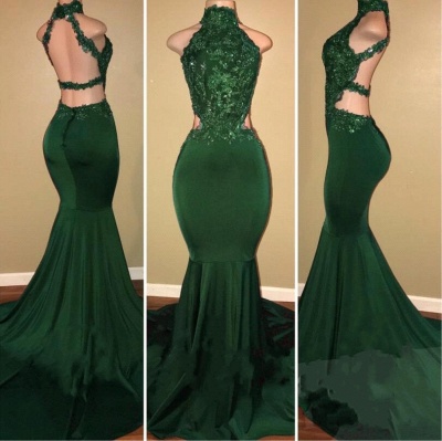 Sexy Halter Mermaid Green Prom Dress | High-Neck Backless Sleeveless Evening Dresses_3