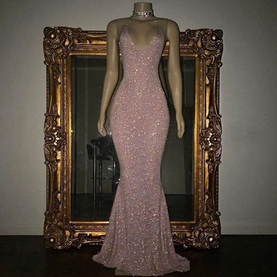 Stunning Sequins Mermaid Spaghetti Straps V-neck Floor-length Prom Dress_2