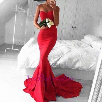 Strapless Sheath Red Mermaid Long Sweetheart Gorgeous Evening Dresses_1